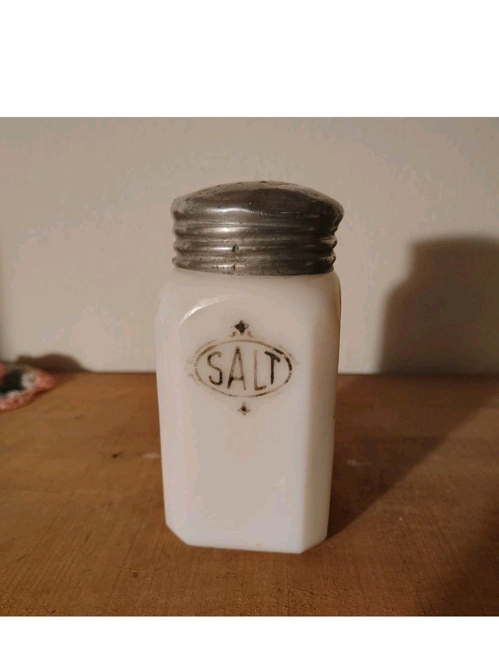 Vintage Milk Glass Salt Shaker with Metal Lid - White